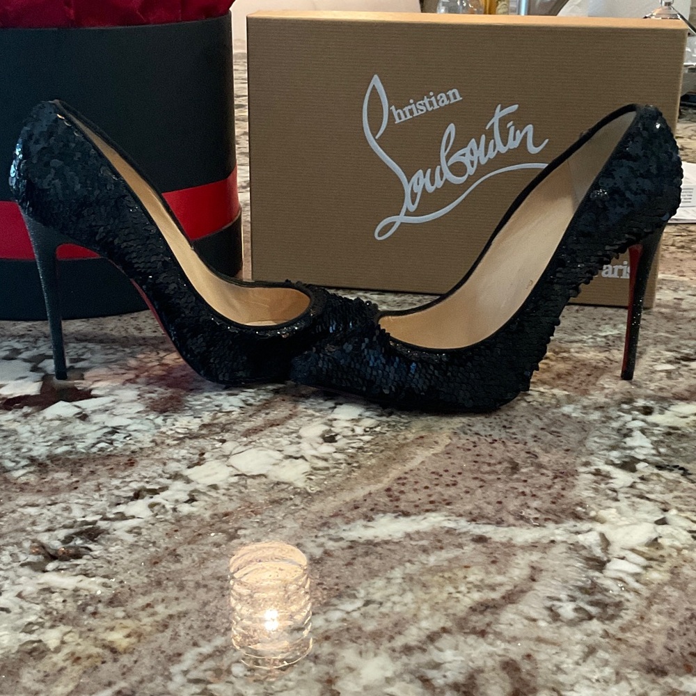 Christian Louboutin Black Sequin Heels